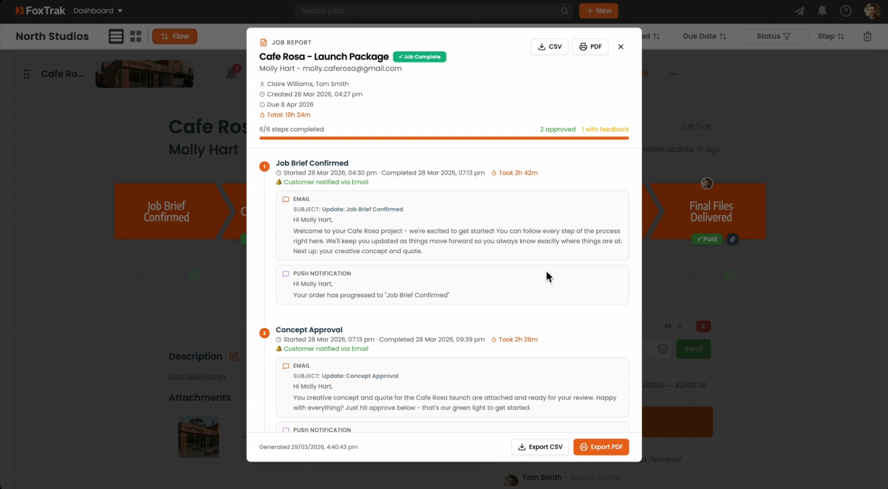 Job reports in FoxTrak